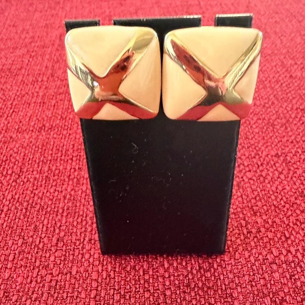 Vintage Gold and Cream Square Earrings